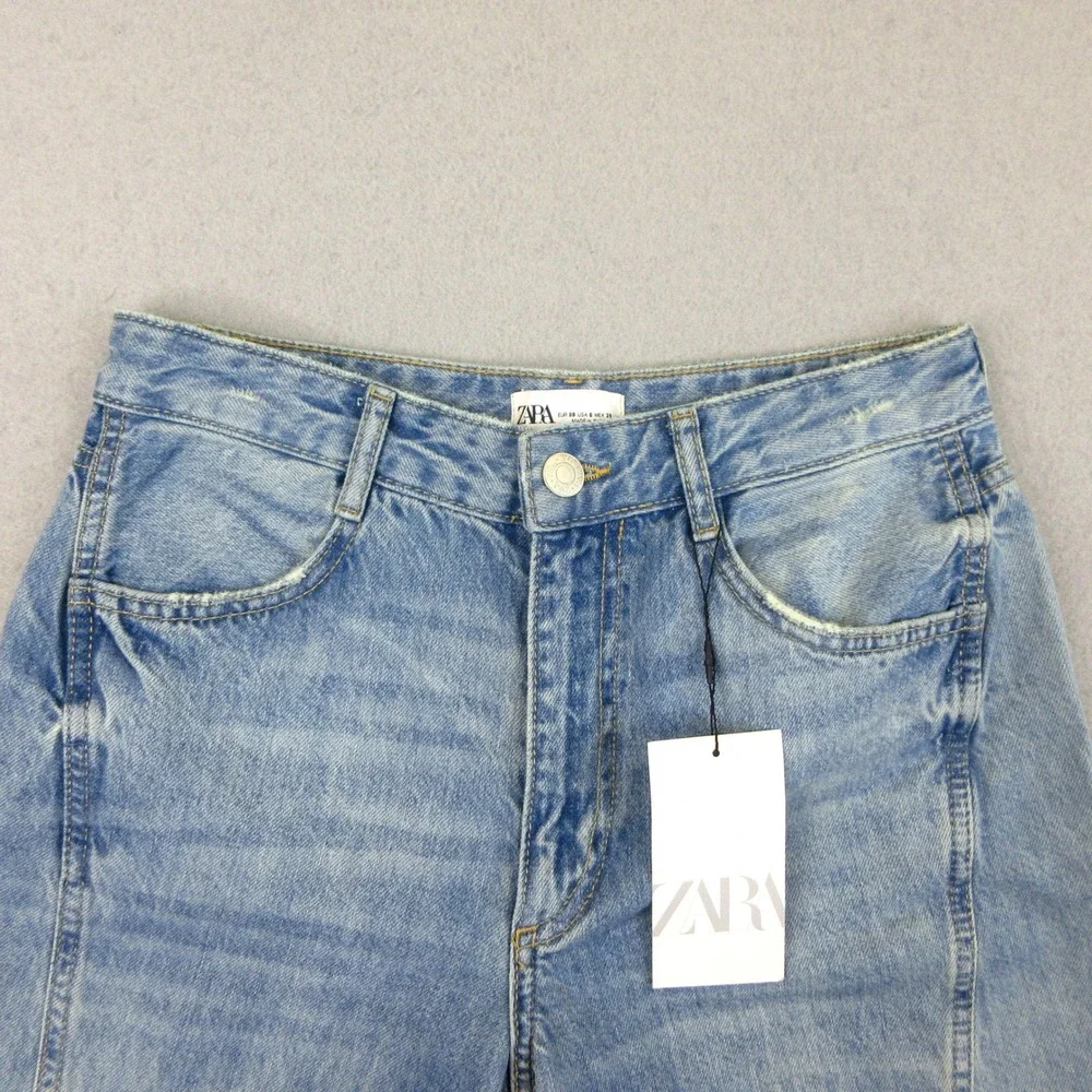 Zara Jeans NWT Women 6 Blue Light Wash Cargo Pocket High-Rise Loose Back Flaps - Picture 3 of 11